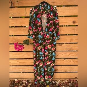 BROOKE SHEILDS Floral button down Maxi Dress with Pink and Blue Flowers